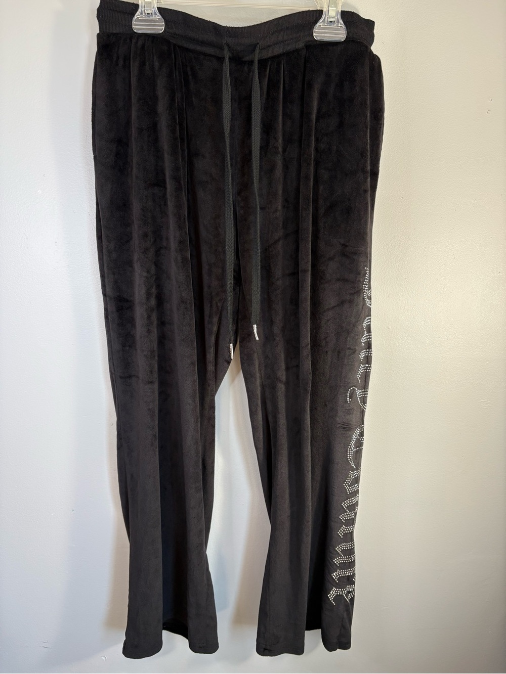Juicy Couture Black Velour Rhinestone Logo Lounge Pants